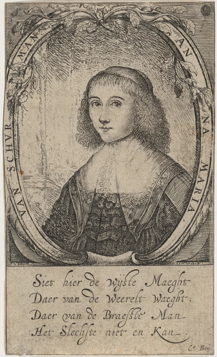 Anna Maria van Schurman by Paulus Lesire, print, 1643