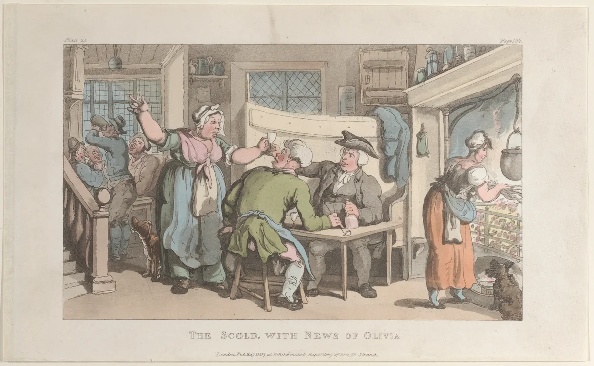 The Scold, with News of Olivia by Thomas Rowlandson, print, 1817