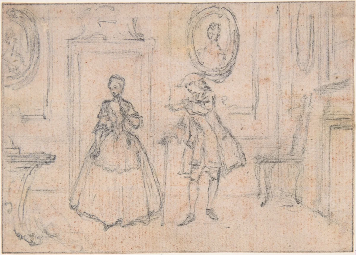 Study for "The Guardian's Maxim," etched vignette in "Songs in the Opera of Flora" by Hubert François Gravelot, drawing, 1732-1742