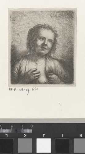 Jonge vrouw met open hemd by anonymous, print, 1630-1800