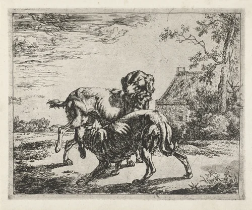 Reu en teef by anonymous, print, 1661-1711