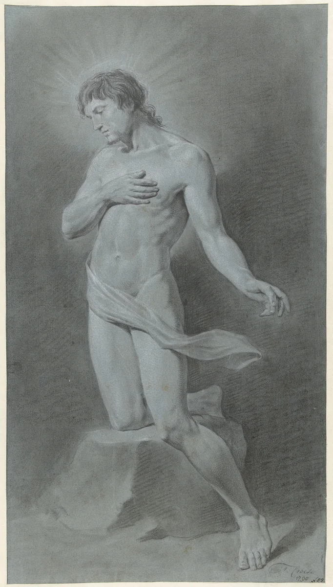 Knielend mannelijk naakt, als Christus by Floris Croese, drawing, 1790