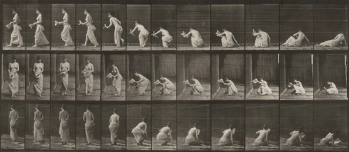 Plate Number 271. Arising from the ground with a paper in left hand by Eadweard Muybridge, photograph, 1887