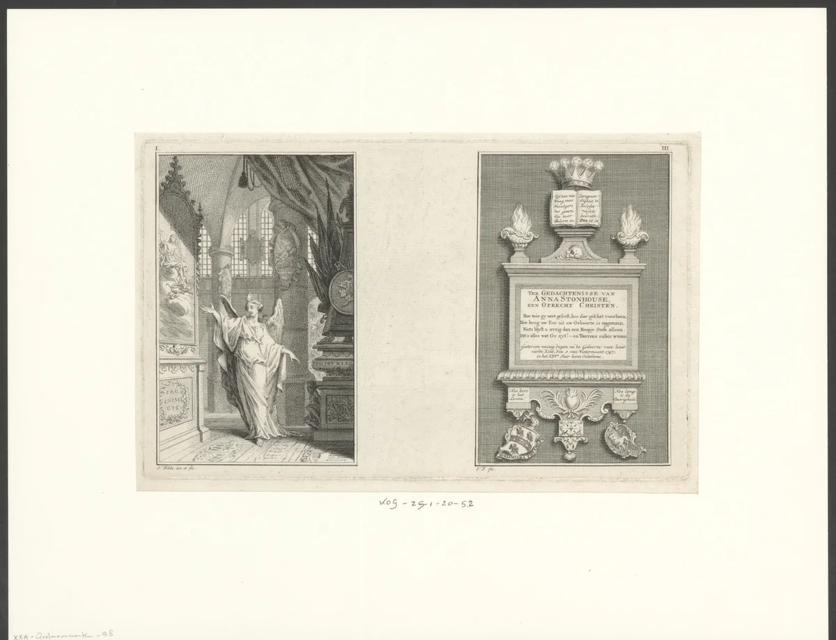 Grafmonument van Anna Stonhouse by Simon Fokke, print, 1747-1784