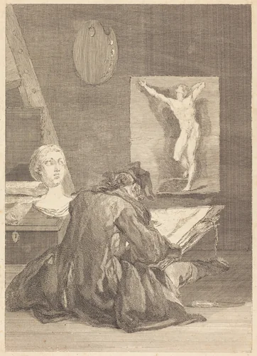 Le Dessinateur (The Draughtsman) by Jean-Jacques Flipart; Jean Siméon Chardin, print, 1757