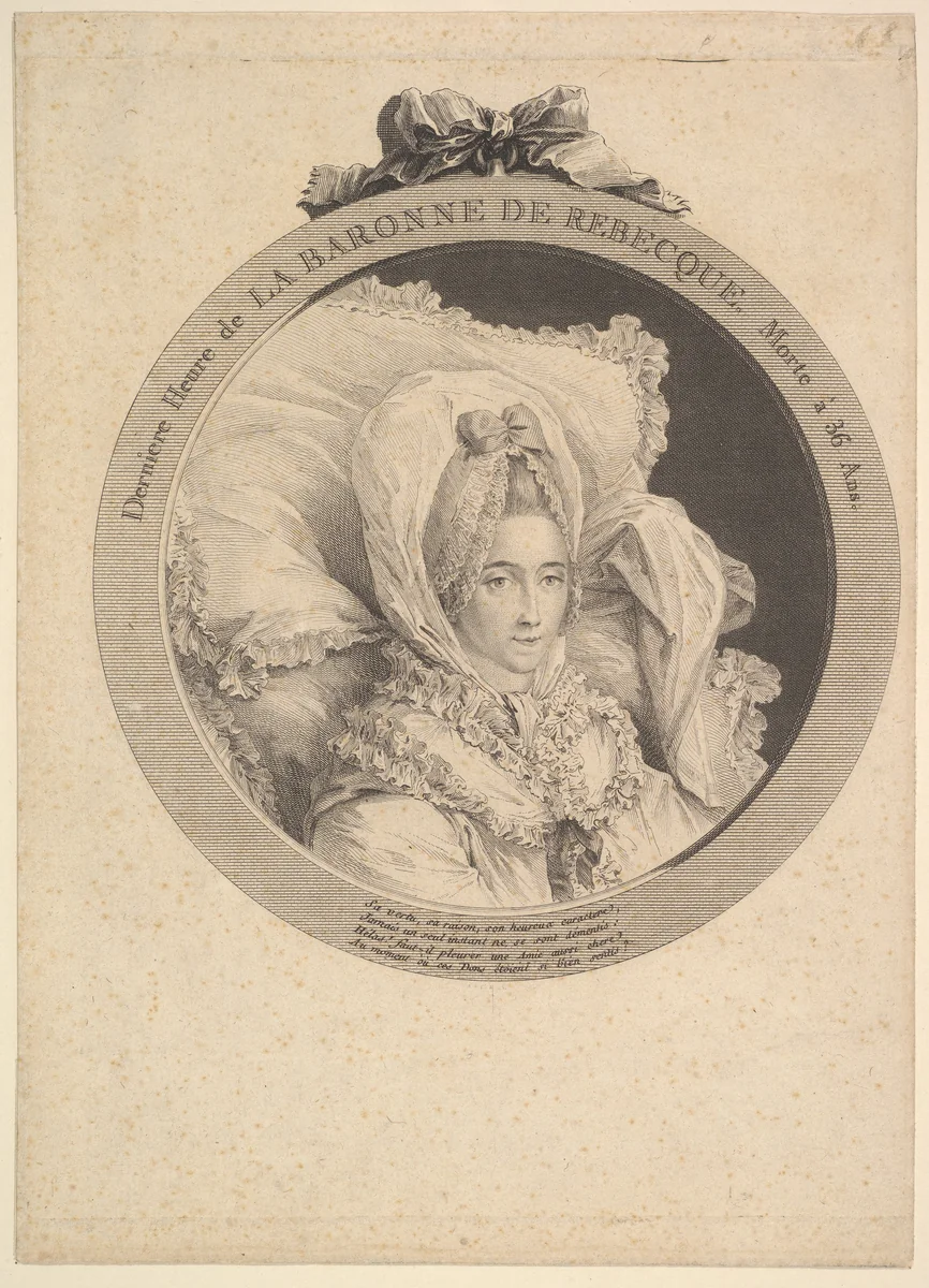 Portrait of La Baronne de Rebecque by Augustin de Saint-Aubin, print, 1780