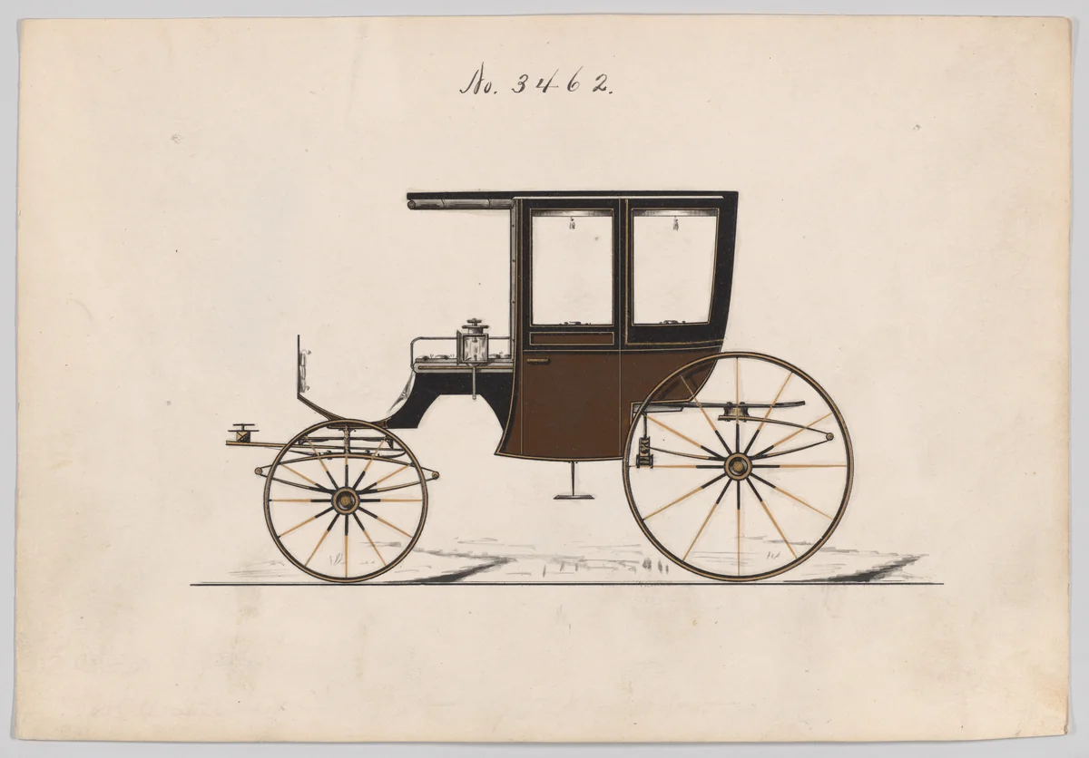Design for 4 seat Rockaway, no. 3462 by Brewster & Co., drawing, 1878