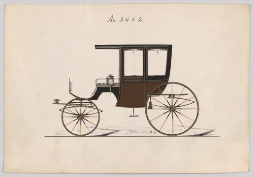 Design for 4 seat Rockaway, no. 3462 by Brewster & Co., drawing, 1878