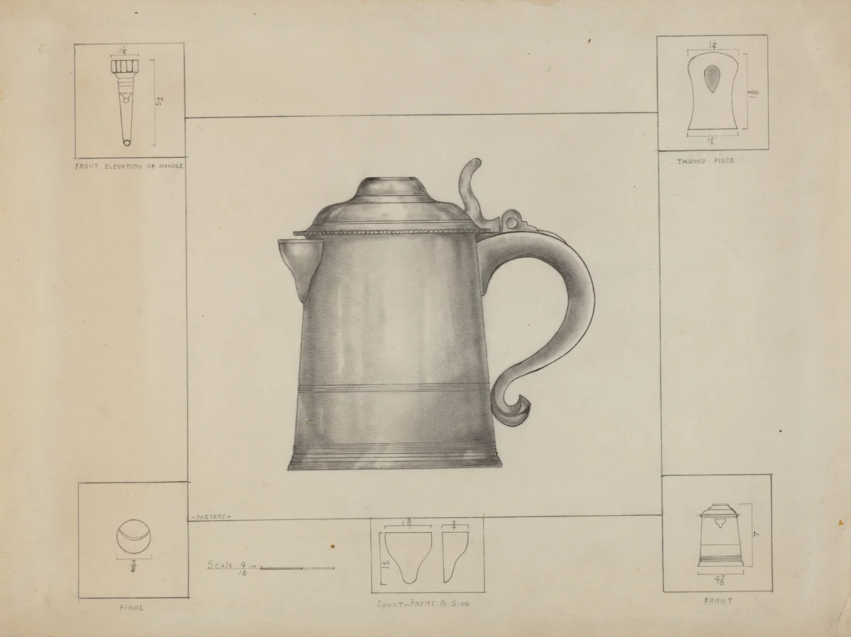 Pewter Tankard by Henry Meyers, index of american design, 1936