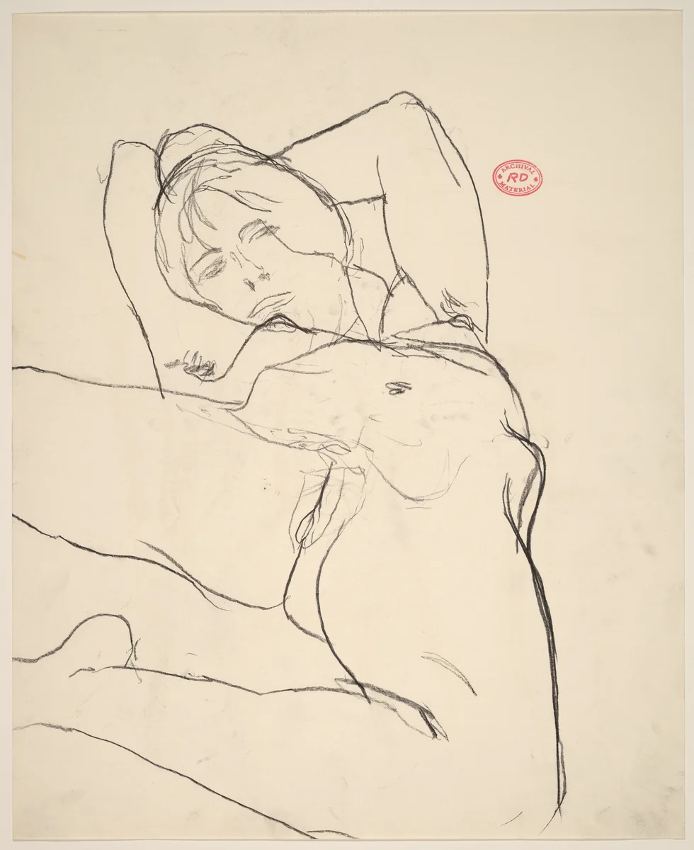 Untitled [view of a reclining female nude from a low angle] by Richard Diebenkorn, drawing, 1955-1967