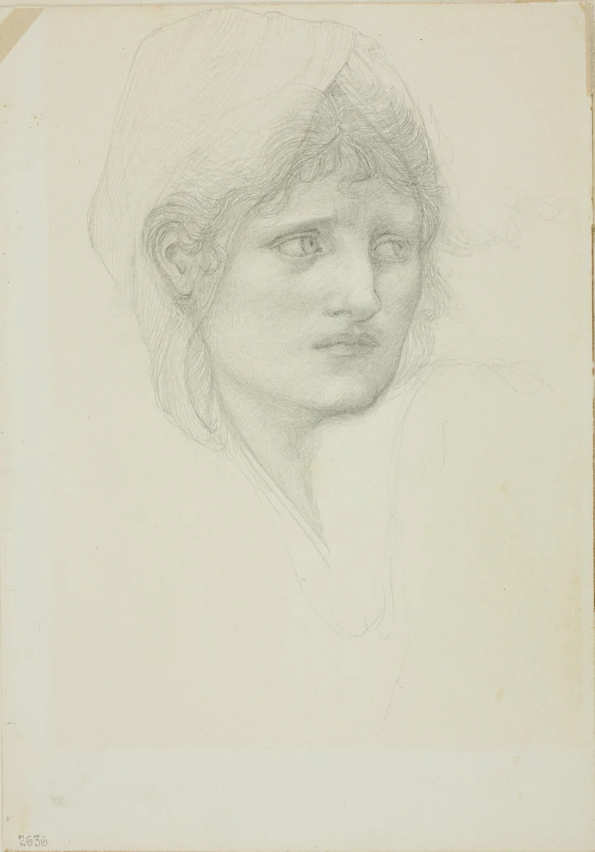 Draped Head, Eyes Looking Toward Right by Edward Burne-Jones, drawing, 1868-1883