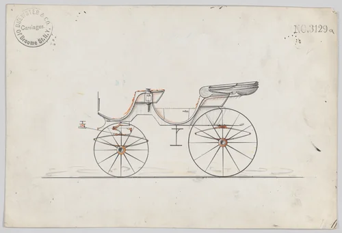 Design for 2 seat Cabriolet Phaeton, no. 3129a by Brewster & Co., drawing, 1875