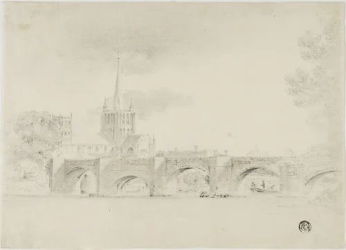 Cathedral Church and Bridge, Hereford by Unknown Artist, drawing, 1700-1799