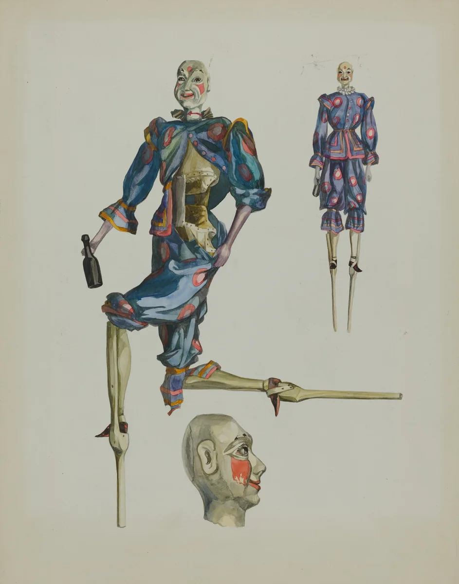"Drunken Clown" Puppet by Verna Tallman, index of american design, 1937