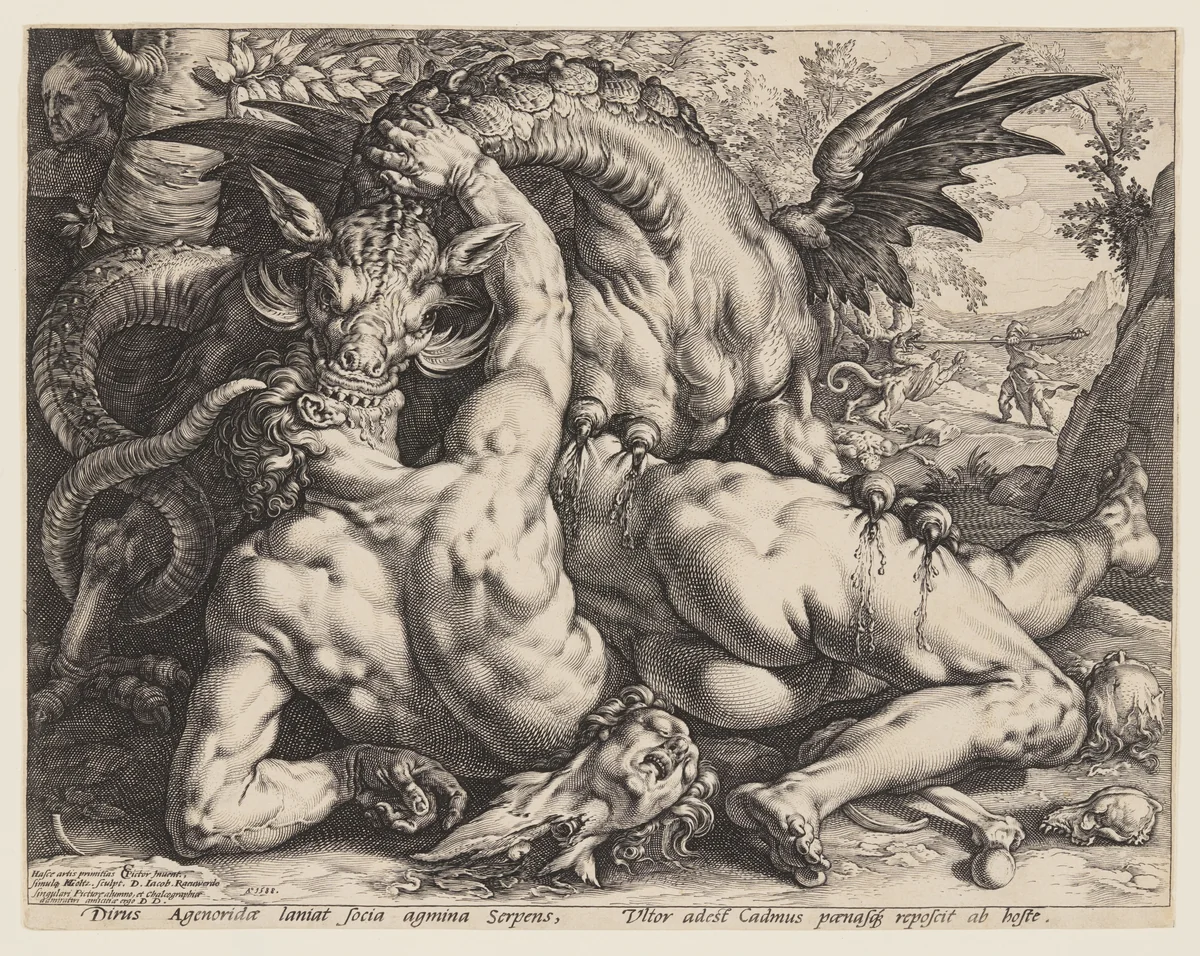 The Dragon Devouring the Companions of Cadmus by Hendrick Goltzius, print, 1588
