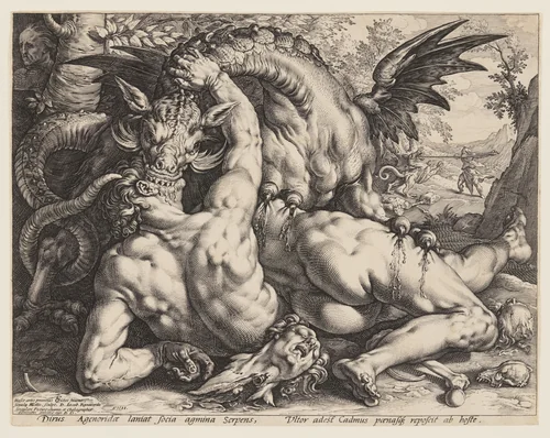 The Dragon Devouring the Companions of Cadmus by Hendrick Goltzius, print, 1588