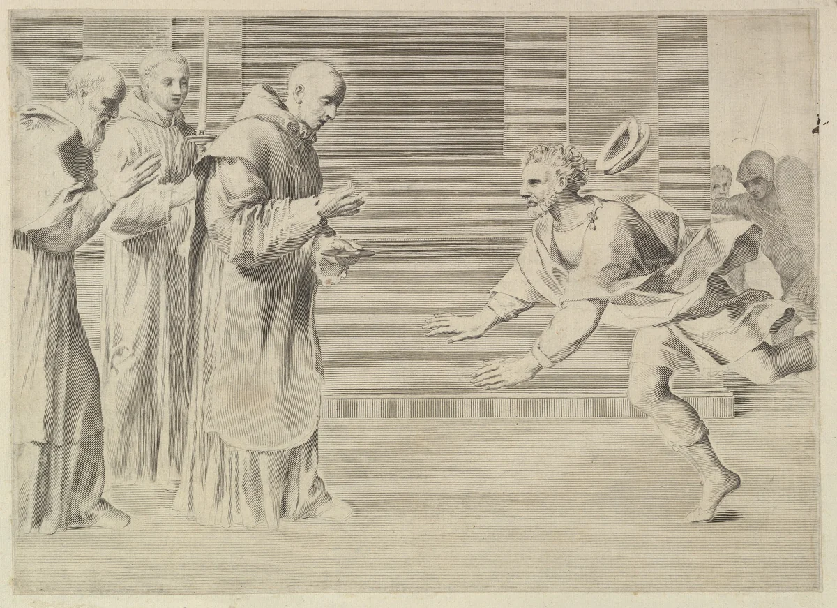 St. William, Duke of Aquitaine, Converted by St. Bernard by Claude Mellan, print, 1600-1688