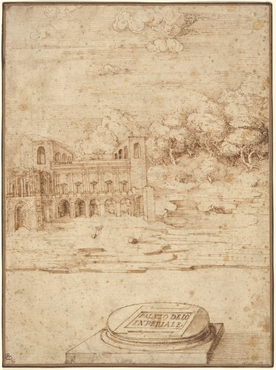 The Villa Imperiale by Titian, drawing, 1530-1540