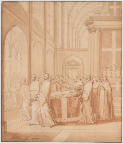 Feuillant monks carry the bier with the body of Jean de la Barrière by Matthieu Elias, drawing, 1706-1707