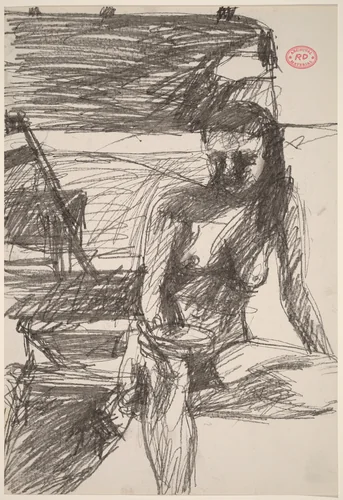 Untitled [seated female nude holding an object] by Richard Diebenkorn, drawing, 1955-1967