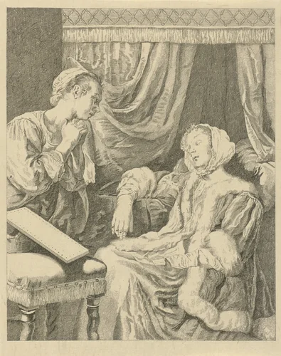 Vrouw in katzwijm by Pieter de Mare, print, 1768-1784