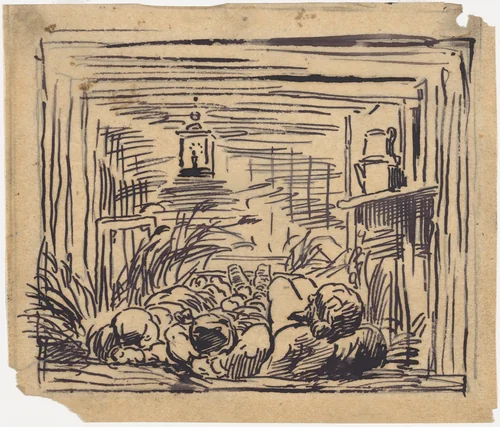 Bedding Down Aboard the Botin or Night on the Boat by Charles-François Daubigny, drawing, 1862