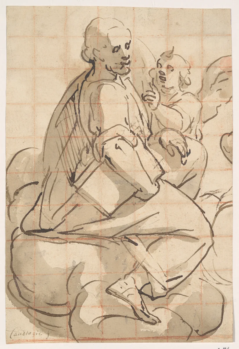 Saint Matthew and the Angel by Luca Cambiaso, drawing, 1583-1585