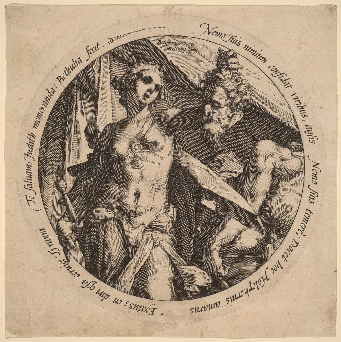Judith with the Head of Holofernes by Hendrick Goltzius; Bartholomaeus Spranger, print, 1586-1587