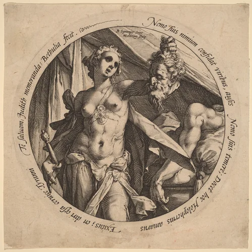 Judith with the Head of Holofernes by Hendrick Goltzius; Bartholomaeus Spranger, print, 1586-1587