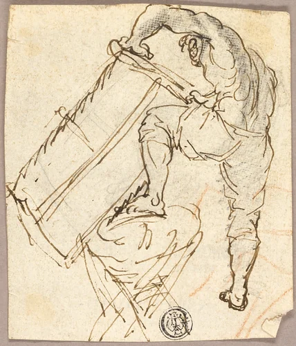 Man Sawing Wood by Pier Leone Ghezzi, drawing, 1694-1755