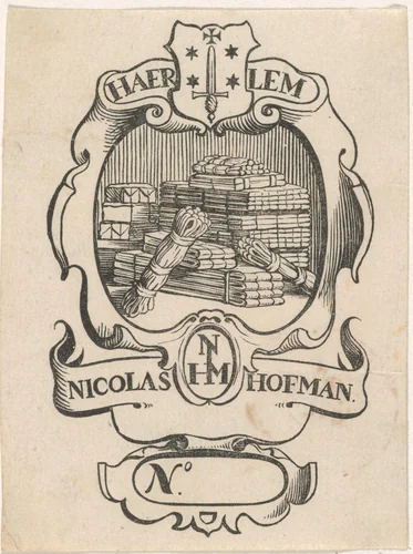 Handelsetiket van Nicolas Hofman te Haarlem by anonymous, print, 1681-1740