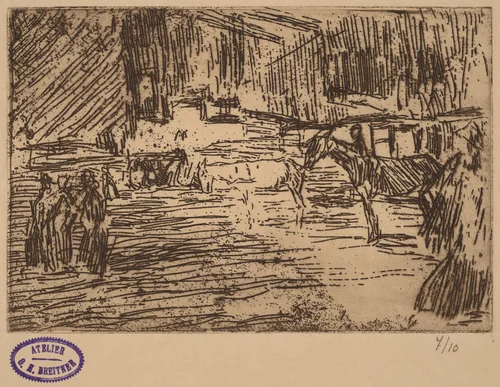 Scene with Horses Standing in Stream by George Hendrik Breitner, print, 1857-1923