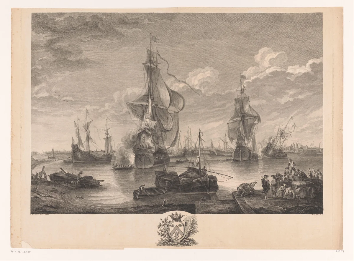Gezicht op de haven van Brugge by Noël Le Mire, print, 1759