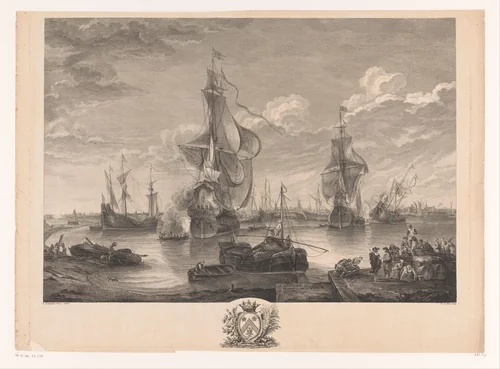 Gezicht op de haven van Brugge by Noël Le Mire, print, 1759