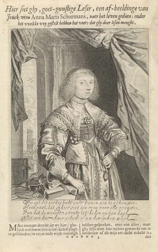 Portret van Anna Maria van Schurman by Theodor Matham, print, 1640-1676
