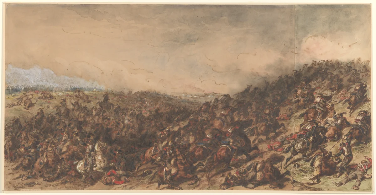 Battle Scene (Waterloo) by Hippolyte Bellangé, drawing, 1815-1866