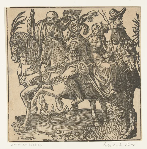 Een groep van vier ruiters by Unknown, print, 1518-1533