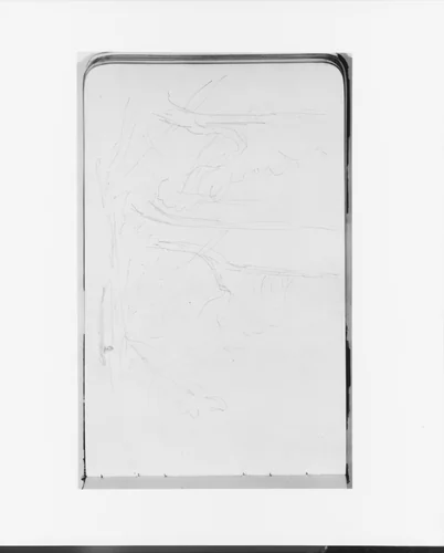 Landscape with Trees and Figure in a Canoe (from Sketchbook) by Albert Bierstadt, artwork, 1890