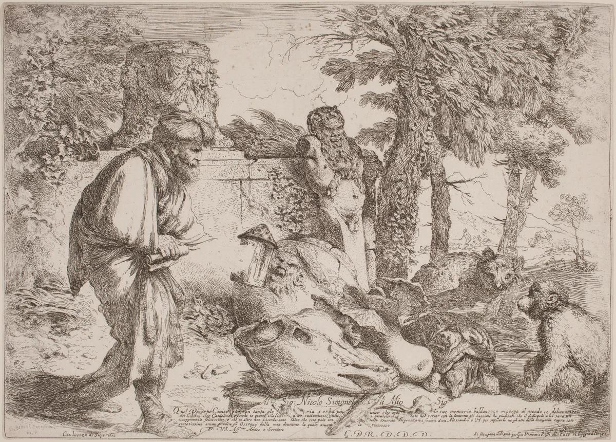 Diogenes Searching for an Honest Man by Giovanni Benedetto Castiglione, print, 1640-1647