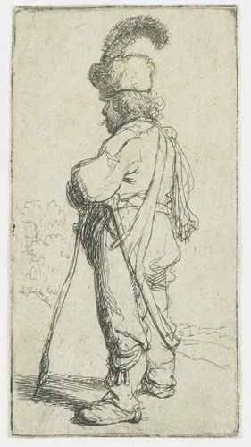 Polander leaning on a stick by Rembrandt van Rijn, print, 1631