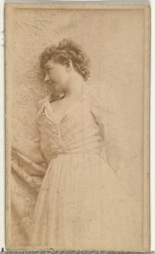 [Actress leaning against cloth backdrop], from the Actors and Actresses series (N145-8) issued by Duke Sons & Co. to promote Duke Cigarettes by W. Duke, Sons & Co., photograph, 1890-1895