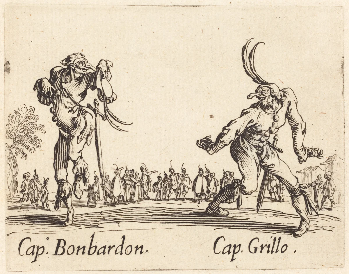 Cap. Bonbardon and Cap. Grillo by Jacques Callot, print, 1622