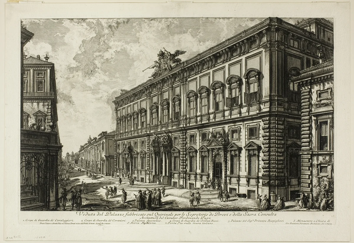 View of the Palazzo della Consulta on the Quirinal housing the Papal Secretariat, from Views of Rome by Giovanni Battista Piranesi, print, 1750-1759