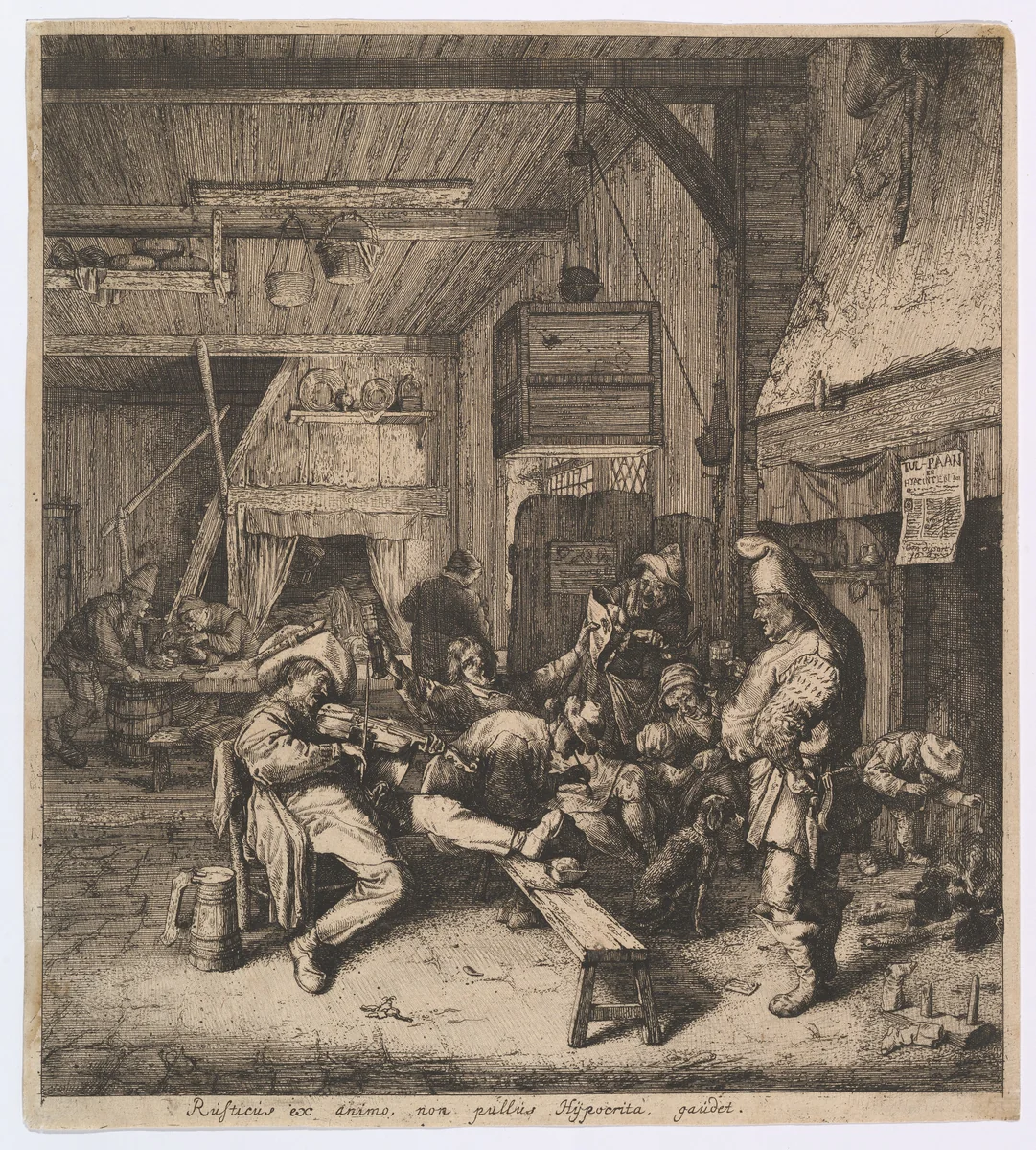 The Violin Player Seated in the Inn by Cornelis Dusart, print, 1685