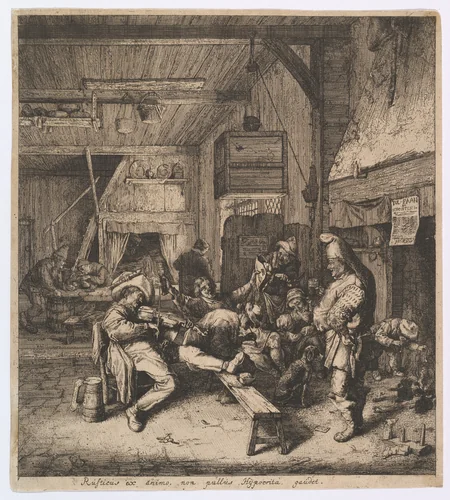 The Violin Player Seated in the Inn by Cornelis Dusart, print, 1685