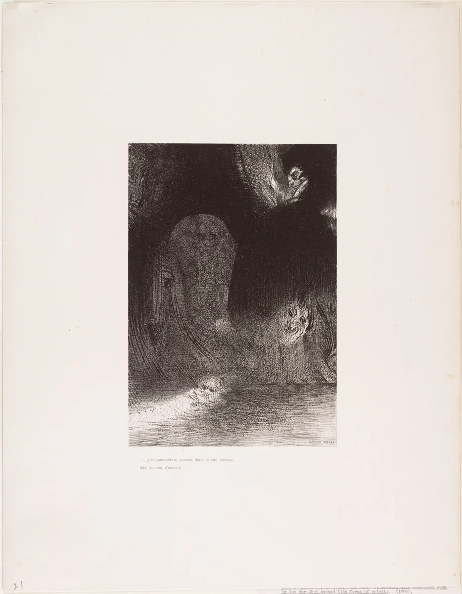 . . . I Have Sometimes Seen in the Sky What Seemed like Forms of Spirits (. . . J'ai quelquefois aperçu dans le ciel comme des formes d'esprits) from The Temptation of Saint Anthony (La Tentation de Saint-Antoine) by Odilon Redon, print, 1896