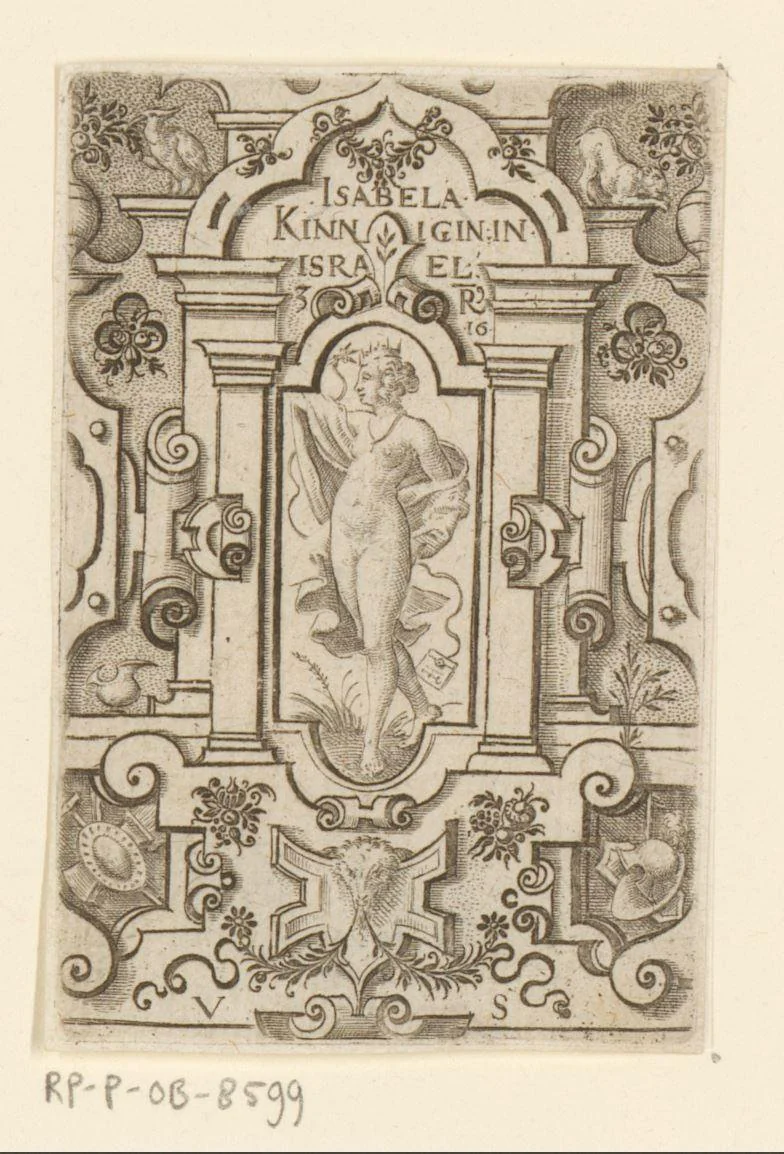 Izebel in rolwerk omlijsting by Unknown, print, 1524-1562