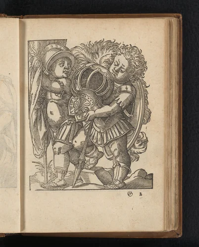 Twee kinderen in wapenrusting by Unknown, print, 1578