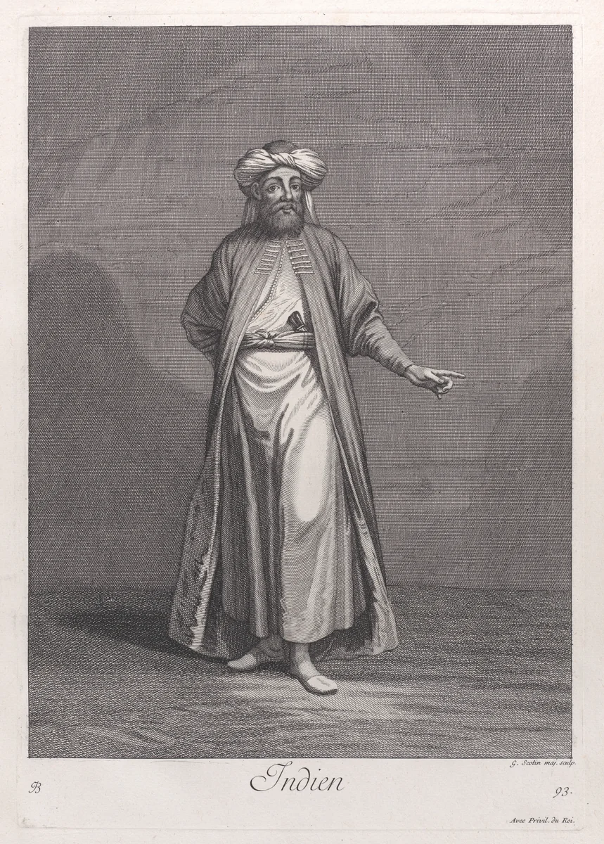 Indien, plate 93 from "Recueil de cent estampes représentent differentes nations du Levant" by Jean Baptiste Vanmour, print, 1714-1715