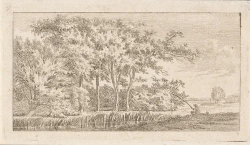 Boomrijk rivierlandschap met visser by Johan Christiaan Willem Safft, print, 1788-1849